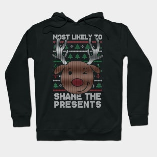 Most Likely to Shake the Presents // Funny Ugly Christmas Sweater // Winking Reindeer Hoodie